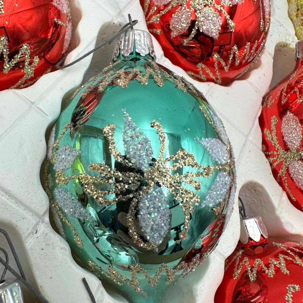 Vtg Christmas Glass Ornaments Red Green Gold Romania Old World Commodore Lot 18